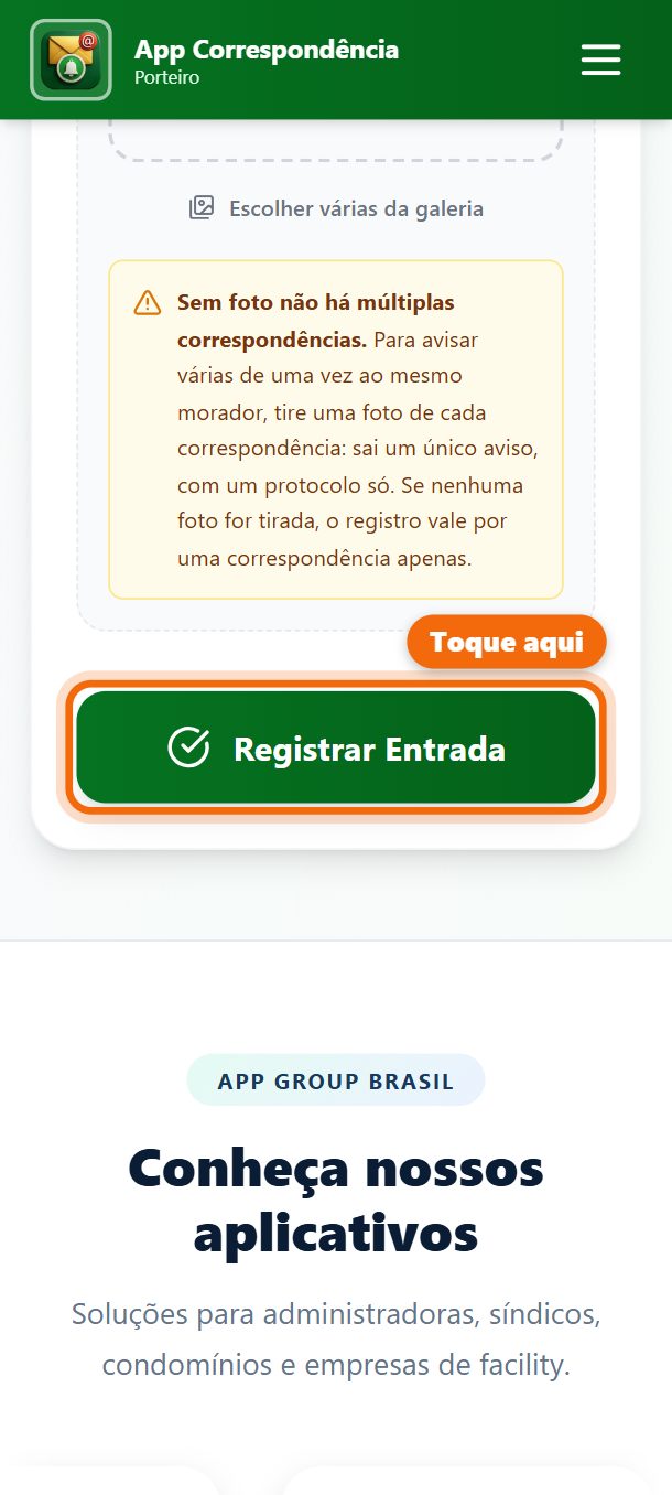 Passo 4: Desça a tela e toque em Registrar Entrada.